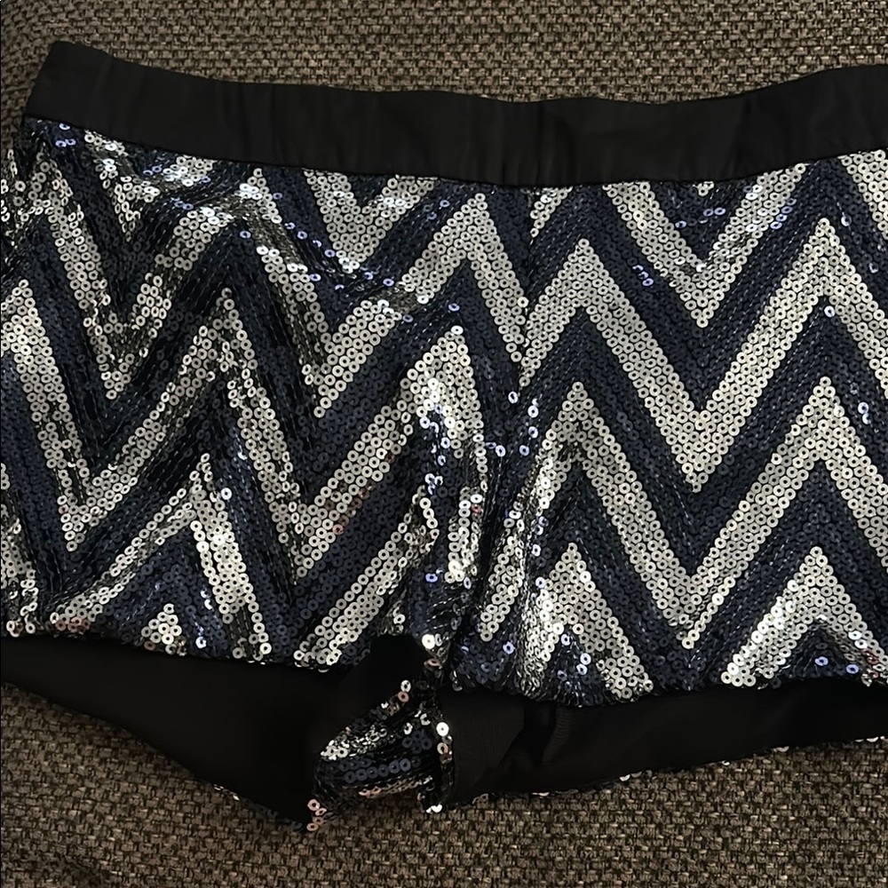 Jessica Simpson Sequin Chevron Shorts Black with Blue and Silver sequins.